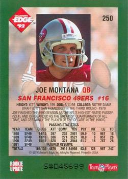 1992 Collector's Edge #250 Joe Montana Back