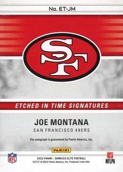 2022 Donruss Elite - Etched in Time Signatures Purple #ET-JM Joe Montana Back
