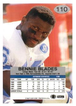 1992 Fleer #110 Bennie Blades Back