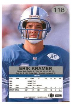 1992 Fleer #118 Erik Kramer Back