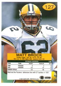 1992 Fleer #127 Matt Brock Back