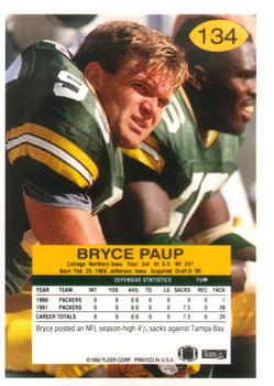1992 Fleer #134 Bryce Paup Back