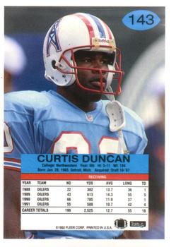 1992 Fleer #143 Curtis Duncan Back