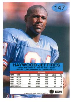 1992 Fleer #147 Haywood Jeffires Back