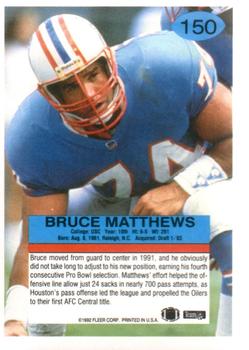 1992 Fleer #150 Bruce Matthews Back