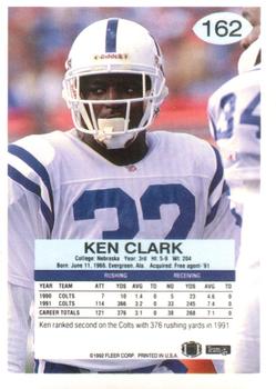 1992 Fleer #162 Ken Clark Back