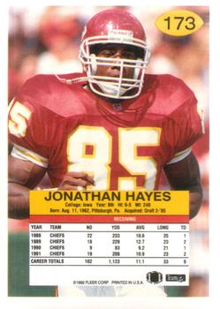 1992 Fleer #173 Jonathan Hayes Back