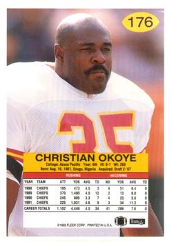 1992 Fleer #176 Christian Okoye Back
