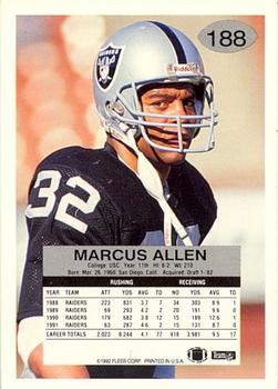 1992 Fleer #188 Marcus Allen Back