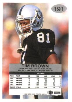 1992 Fleer #191 Tim Brown Back