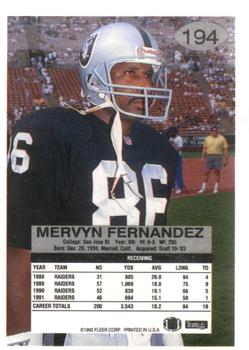 1992 Fleer #194 Mervyn Fernandez Back