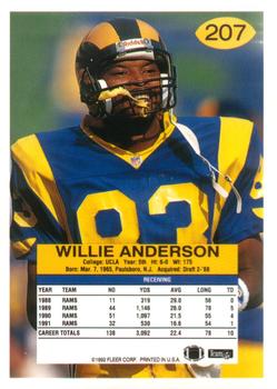 1992 Fleer #207 Willie Anderson Back