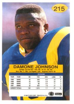 1992 Fleer #215 Damone Johnson Back