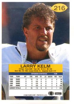 1992 Fleer #216 Larry Kelm Back