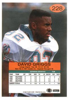 1992 Fleer #228 David Griggs Back