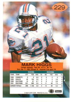 1992 Fleer #229 Mark Higgs Back