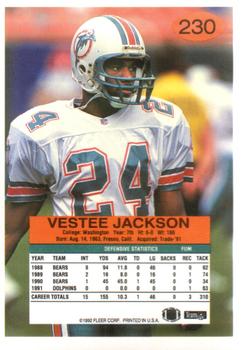 1992 Fleer #230 Vestee Jackson Back