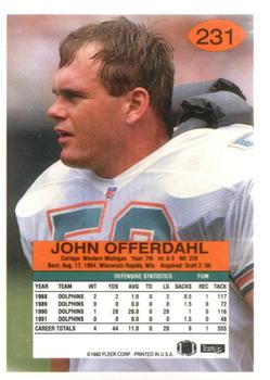 1992 Fleer #231 John Offerdahl Back