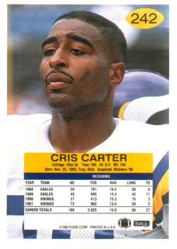 1992 Fleer #242 Cris Carter Back