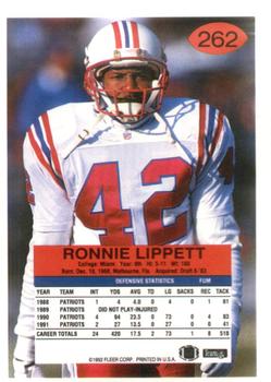 1992 Fleer #262 Ronnie Lippett Back