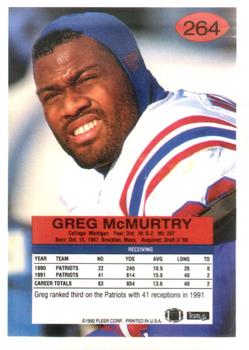 1992 Fleer #264 Greg McMurtry Back