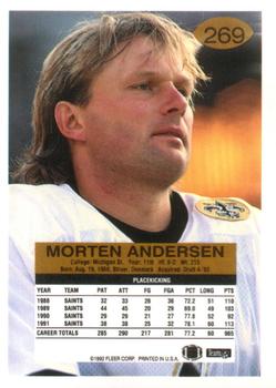 1992 Fleer #269 Morten Andersen Back