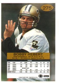 1992 Fleer #275 Bobby Hebert Back