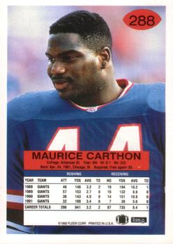 1992 Fleer #288 Maurice Carthon Back