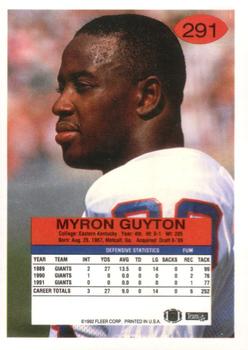 1992 Fleer #291 Myron Guyton Back