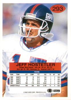 1992 Fleer #293 Jeff Hostetler Back
