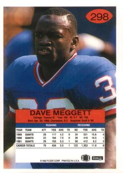 1992 Fleer #298 Dave Meggett Back