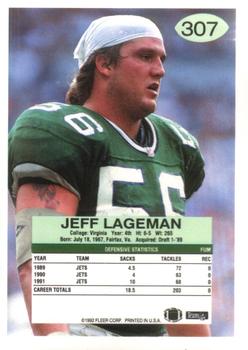 1992 Fleer #307 Jeff Lageman Back
