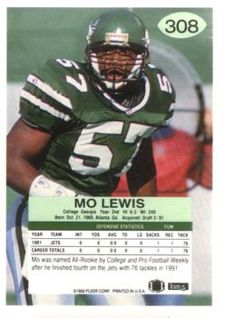 1992 Fleer #308 Mo Lewis Back