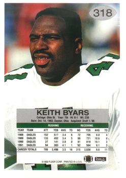 1992 Fleer #318 Keith Byars Back