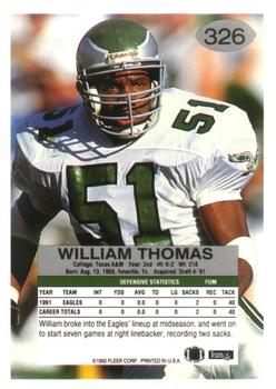1992 Fleer #326 William Thomas Back