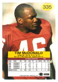 1992 Fleer #335 Tim McDonald Back