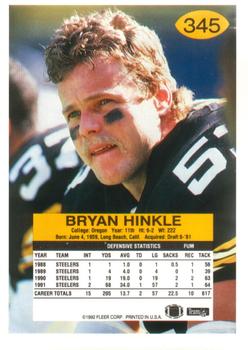 1992 Fleer #345 Bryan Hinkle Back