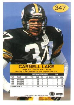 1992 Fleer #347 Carnell Lake Back