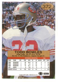 1992 Fleer #372 Todd Bowles Back