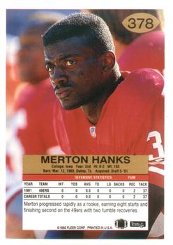 1992 Fleer #378 Merton Hanks Back