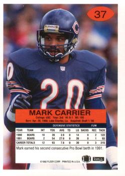 1992 Fleer #37 Mark Carrier Back