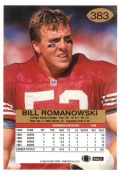 1992 Fleer #383 Bill Romanowski Back