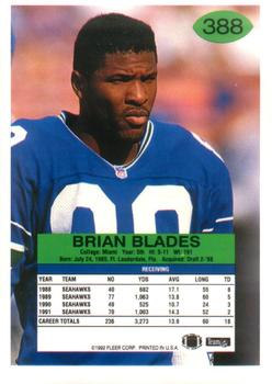 1992 Fleer #388 Brian Blades Back