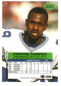 1992 Fleer #390 Dwayne Harper Back