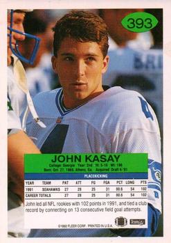 1992 Fleer #393 John Kasay Back