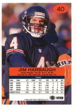 1992 Fleer #40 Jim Harbaugh Back