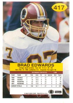 1992 Fleer #417 Brad Edwards Back