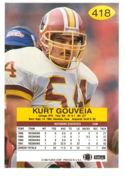 1992 Fleer #418 Kurt Gouveia Back
