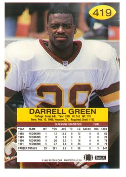 1992 Fleer #419 Darrell Green Back