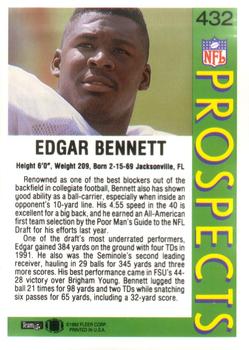 1992 Fleer #432 Edgar Bennett Back